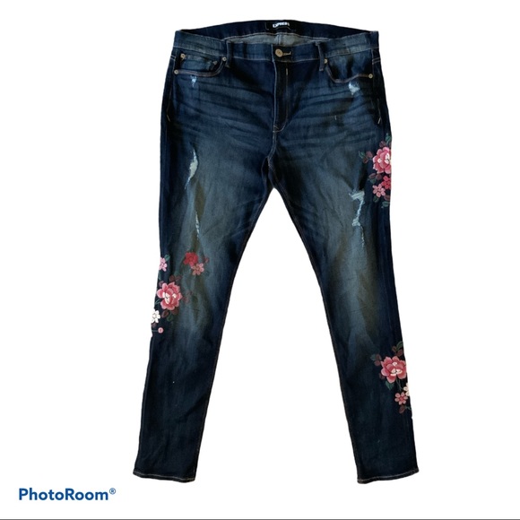 EXPRESS embroidered mid rise stretch skinny jeans